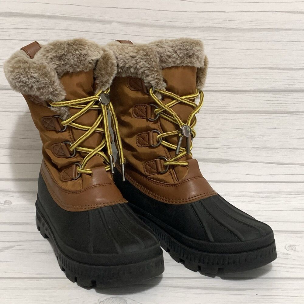 Time And Tru Winter Snow Duck Boots Womens 9 Water Resistant Mid Calf Faux Fur
